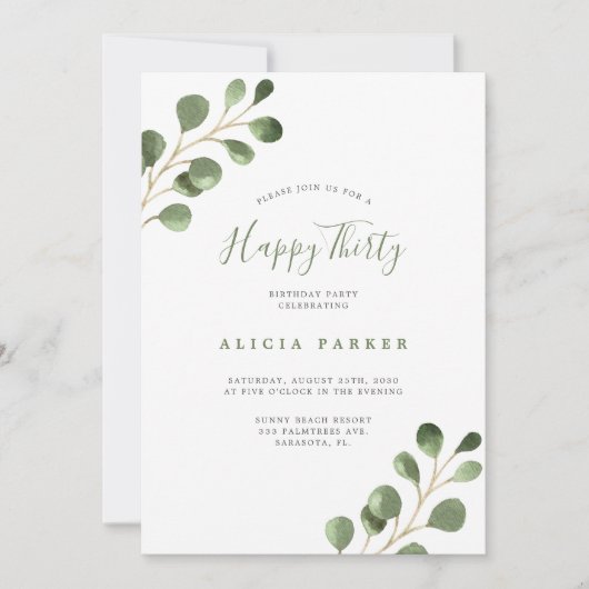 Elegant eucalyptus vertrekt 30e verjaardag kaart (Voorkant)