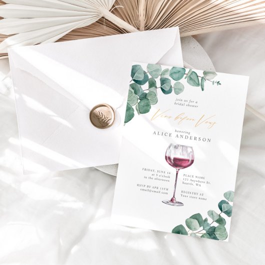 Elegant Eucalyptus Vino voor het Vrijgezellenfeest Kaart