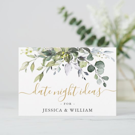 Elegant Eucalyptus Vrijgezellenfeest Datum nacht i Advieskaart (Staand voorkant)