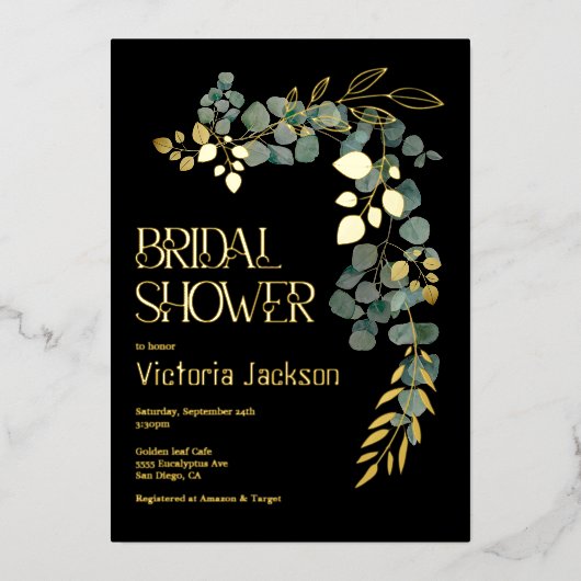 Elegant Eucalyptus Vrijgezellenfeest Folie Uitnodiging (Voorkant)