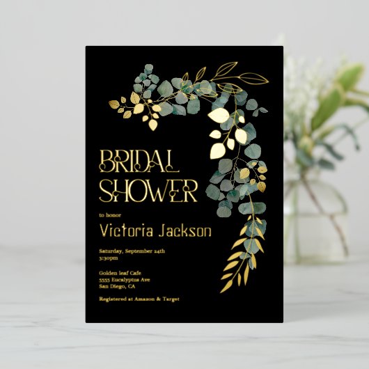 Elegant Eucalyptus Vrijgezellenfeest Folie Uitnodiging (Staand Voorkant)