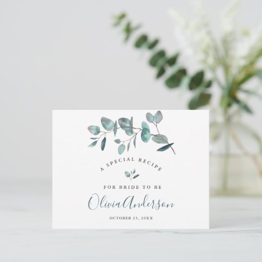 Elegant Eucalyptus Vrijgezellenfeest Recipcard Briefkaart (Staand voorkant)
