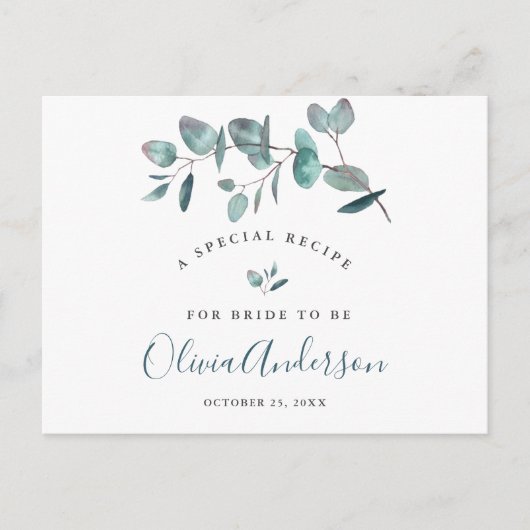 Elegant Eucalyptus Vrijgezellenfeest Recipcard Briefkaart (Voorkant)