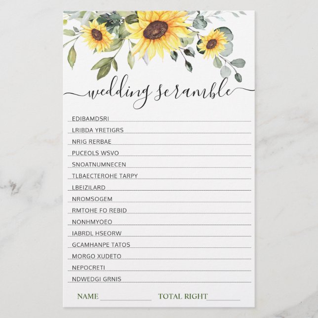 Elegant Eucalyptus Vrijgezellenfeest Scramble Game (Voorkant)