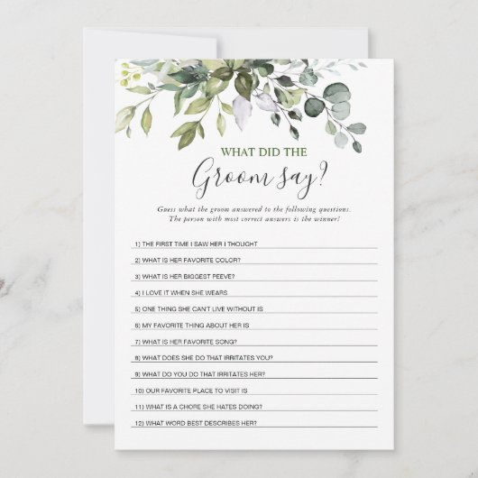 Elegant Eucalyptus Vrijgezellenfeest spel Kaart (Voorkant)