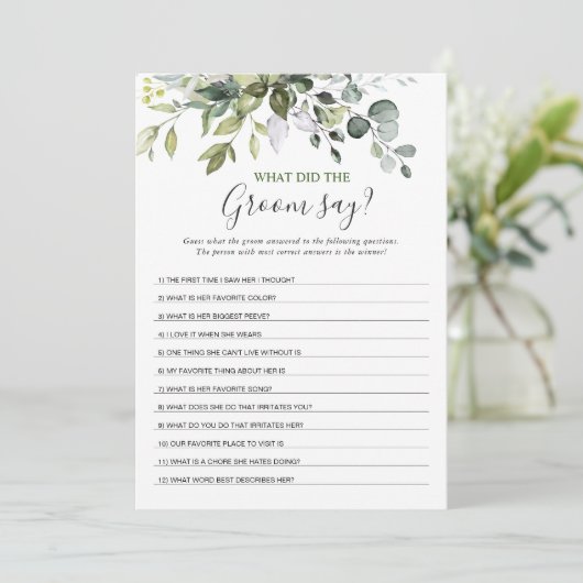 Elegant Eucalyptus Vrijgezellenfeest spel Kaart (Staand voorkant)