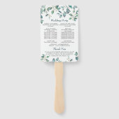 Elegant Eucalyptus Watercolor Huwelijksprogramma Handwaaier (Achterkant)