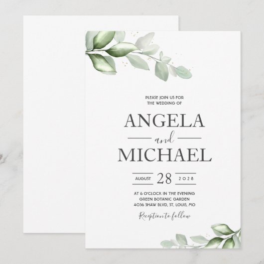 Elegant eucalyptus Waterverf Boho Leaf Kaart (Voorkant / Achterkant)