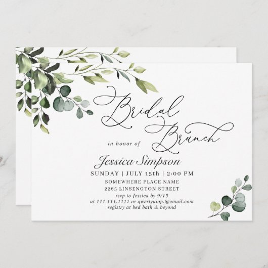 Elegant Eucalyptus Waterverf Bridal Brunch Kaart (Voorkant / Achterkant)