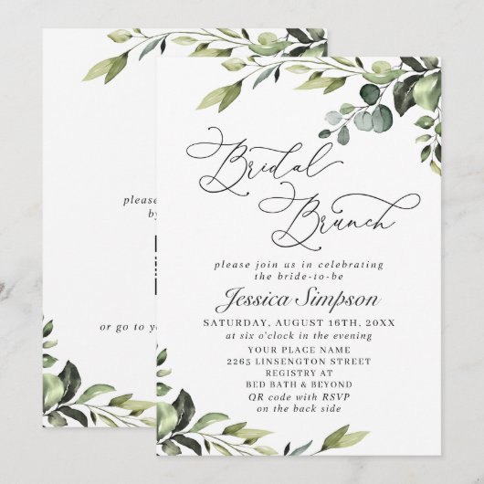 Elegant Eucalyptus Waterverf Bridal Brunch Kaart (Voorkant / Achterkant)