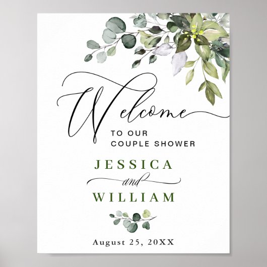 Elegant Eucalyptus Waterverf Couple Shower Poster (Voorkant)