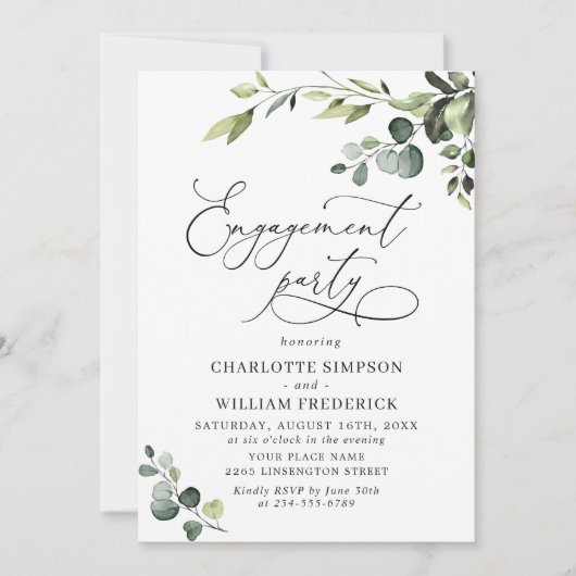Elegant Eucalyptus Waterverf ENGAGTY Kaart (Voorkant)