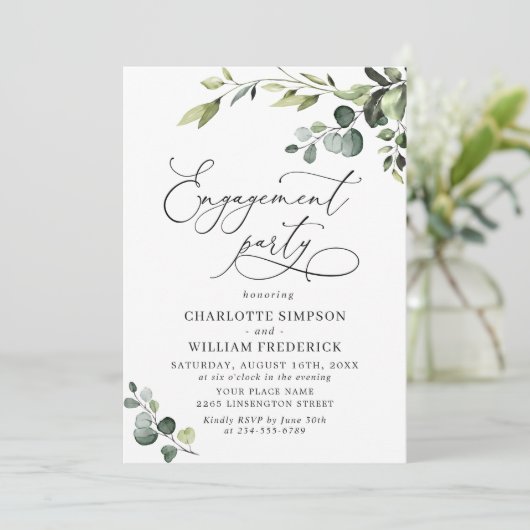 Elegant Eucalyptus Waterverf ENGAGTY Kaart (Staand voorkant)