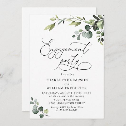 Elegant Eucalyptus Waterverf ENGAGTY Kaart (Voorkant / Achterkant)