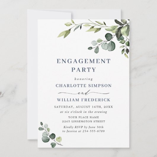 Elegant Eucalyptus Waterverf ENGAGTY Kaart (Voorkant)