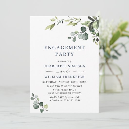 Elegant Eucalyptus Waterverf ENGAGTY Kaart (Staand voorkant)