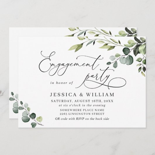 Elegant Eucalyptus Waterverf ENGAGTY Kaart (Voorkant / Achterkant)