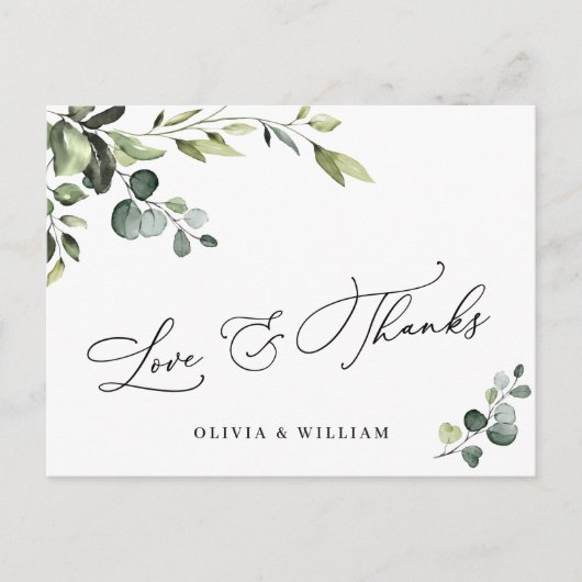 Elegant Eucalyptus Waterverf Floral Hartelijk dank Briefkaart (Voorkant)