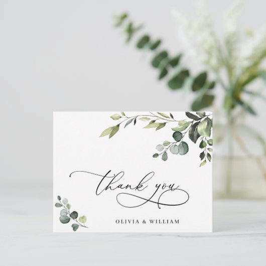 Elegant Eucalyptus Waterverf Floral Hartelijk dank Briefkaart (Staand voorkant)