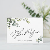 Elegant Eucalyptus Waterverf Floral QR Bedankkaart (Staand voorkant)