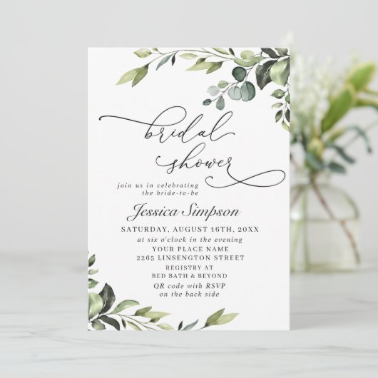 Elegant Eucalyptus Waterverf Floral Vrijgezellenfe Kaart (Staand voorkant)