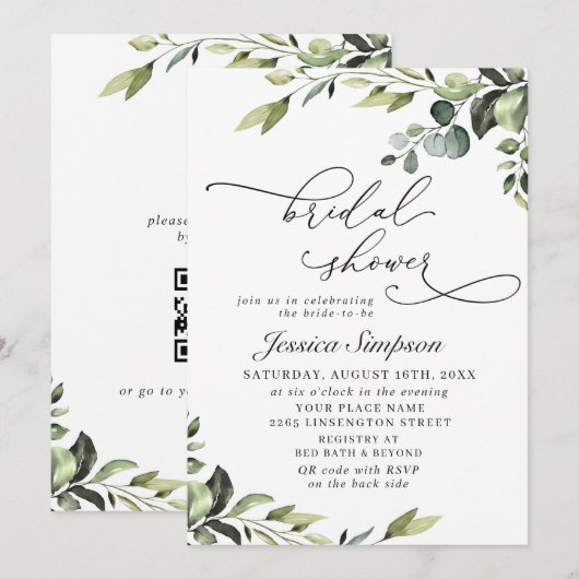 Elegant Eucalyptus Waterverf Floral Vrijgezellenfe Kaart (Voorkant / Achterkant)