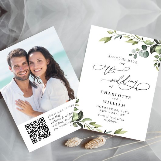 Elegant Eucalyptus Waterverf Floral Wedding FOTO Save The Date