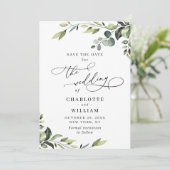 Elegant Eucalyptus Waterverf Floral Wedding FOTO Save The Date (Staand voorkant)