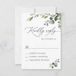 Elegant Eucalyptus Waterverf Floral Wedding RSVP Kaartje