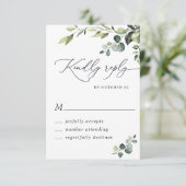 Elegant Eucalyptus Waterverf Floral Wedding RSVP Kaartje (Staand voorkant)