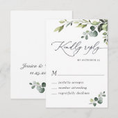 Elegant Eucalyptus Waterverf Floral Wedding RSVP Kaartje (Voorkant / Achterkant)
