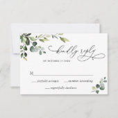 Elegant Eucalyptus Waterverf Floral Wedding RSVP Kaartje (Voorkant)