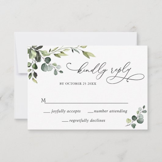 Elegant Eucalyptus Waterverf Floral Wedding RSVP Kaartje (Voorkant)