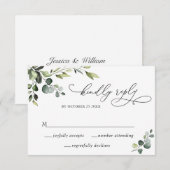 Elegant Eucalyptus Waterverf Floral Wedding RSVP Kaartje (Voorkant / Achterkant)