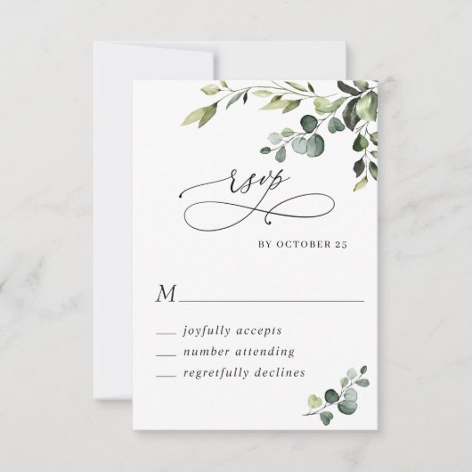 Elegant Eucalyptus Waterverf Floral Wedding RSVP Kaartje (Voorkant)