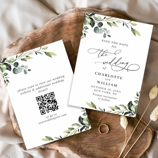Elegant Eucalyptus Waterverf Floral Wedding Save The Date