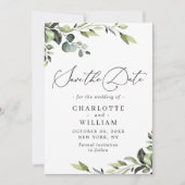 Elegant Eucalyptus Waterverf Floral Wedding Save The Date (Voorkant)
