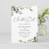 Elegant Eucalyptus Waterverf Floral Wedding Save The Date (Staand voorkant)