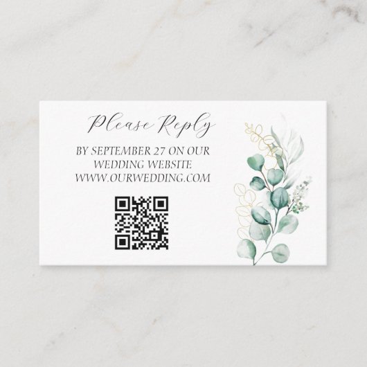 Elegant Eucalyptus Waterverf Greenery Wedding Informatiekaartje (Voorkant)