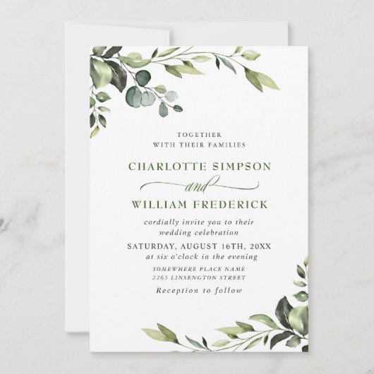Elegant Eucalyptus Waterverf Greenery Wedding Kaart (Voorkant)