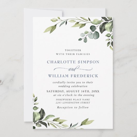 Elegant Eucalyptus Waterverf Greenery Wedding Kaart (Voorkant)