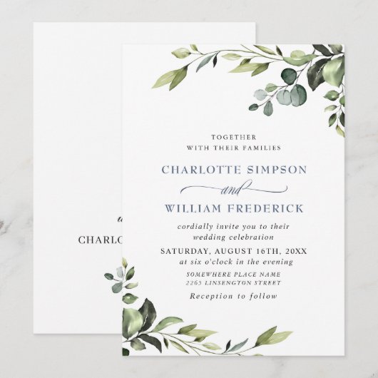 Elegant Eucalyptus Waterverf Greenery Wedding Kaart (Voorkant / Achterkant)