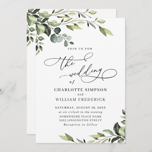 Elegant Eucalyptus Waterverf Greenery Wedding Kaart (Voorkant / Achterkant)