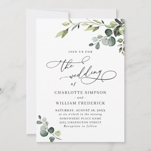 Elegant Eucalyptus Waterverf Greenery Wedding Kaart (Voorkant)