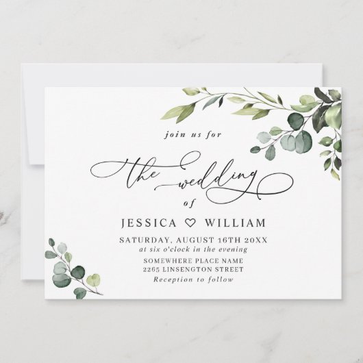 Elegant Eucalyptus Waterverf Greenery Wedding Kaart (Voorkant)