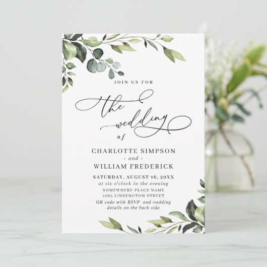 Elegant Eucalyptus Waterverf Greenery Wedding Kaart (Staand voorkant)