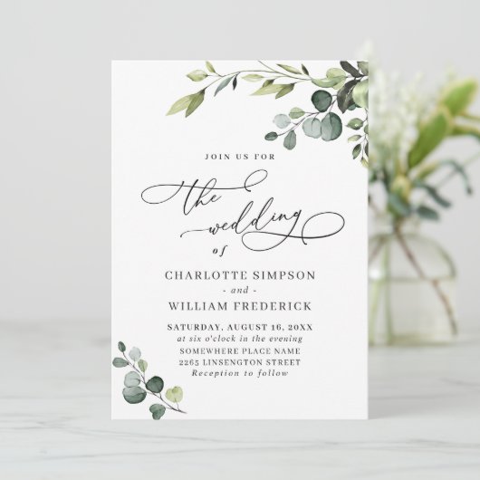 Elegant Eucalyptus Waterverf Greenery Wedding Kaart (Staand voorkant)