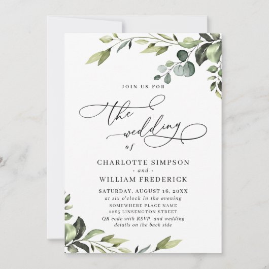 Elegant Eucalyptus Waterverf Greenery Wedding Kaart (Voorkant)
