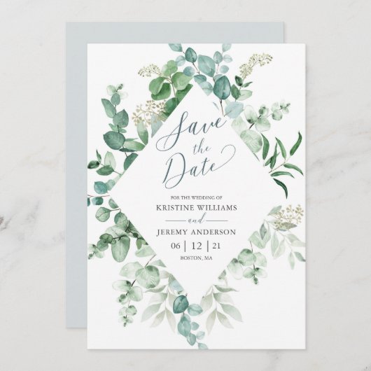 Elegant Eucalyptus Waterverf Greenery Wedding Save The Date (Voorkant / Achterkant)