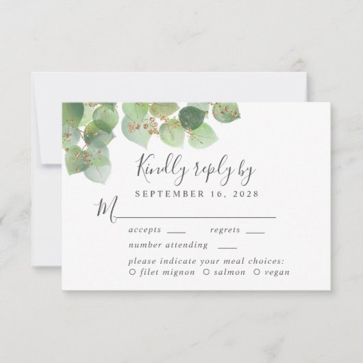 Elegant Eucalyptus Waterverf Maalkeuze Weddenschap RSVP Kaartje (Voorkant)